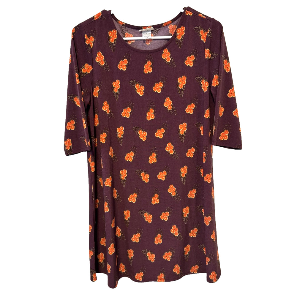 Natural Life Tunic Top / Dress Women's Medium Floral Boho Purple Stretch